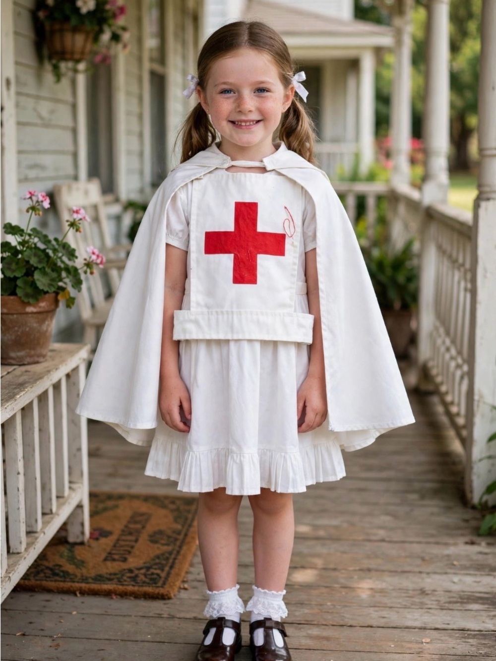 Vintage Classic White with Red Cross Nurse Costume for Kids 70s 80s Halloween
